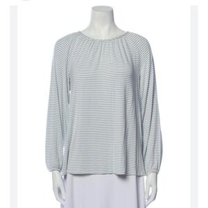 LAKE Striped Long Sleeve Top Blue White Crew Neck‎ Super Soft Women Size Large